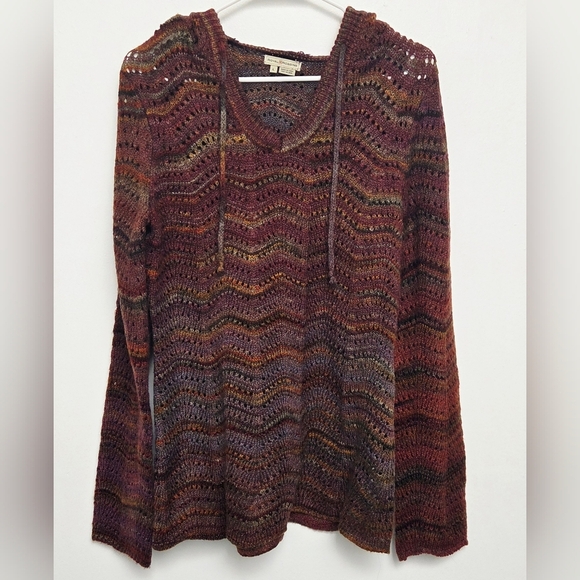 Royal Robbins Multi- Coloured Purple and Brown Crochet Knit Sz L Hooded Sweater - Picture 1 of 16